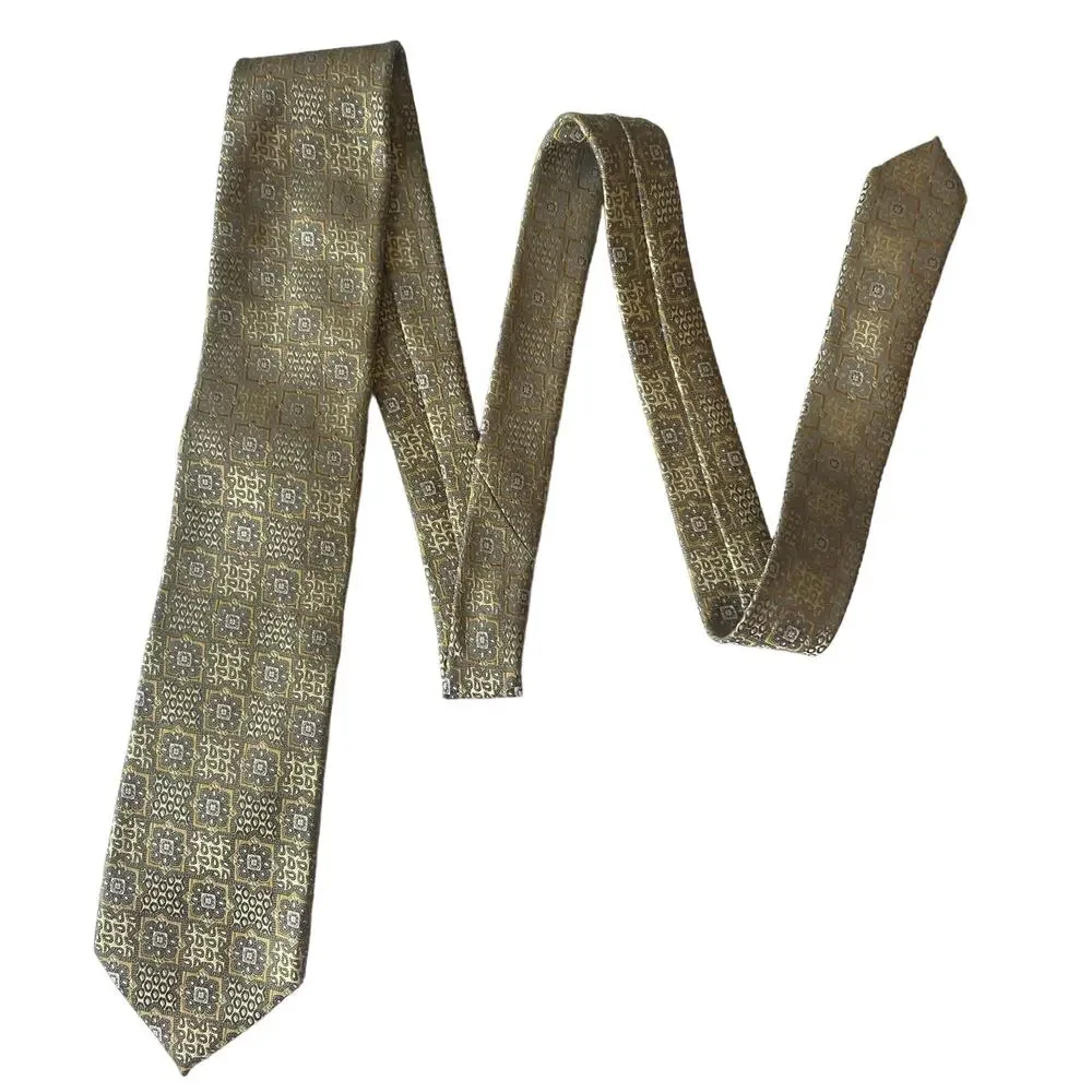 Ermenegildo Zegna Tie 100% Silk Made in Italy Gold & Silver Neck Tie 61